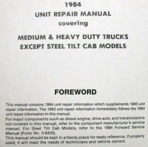1984 GMC Medium/Heavy Duty Truck Unit Repair Service Manual Exc Steel Tilt Cab