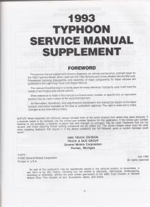 1993 GMC Typhoon Service Shop Repair Manual Supplement