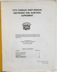 1975 Cadillac Electronic Fuel Injection Service Shop Repair Manual Supplement