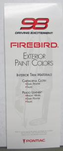 1998 Pontiac Firebird Dealer Exterior Colors Paint Chips Sales Card Handout