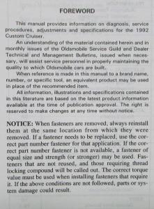 1992 Oldsmobile Custom Cruiser Service Shop Repair Manual