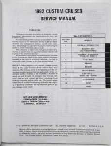 1992 Oldsmobile Custom Cruiser Service Shop Repair Manual