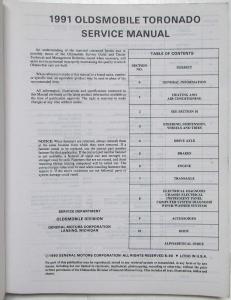 1991 Oldsmobile Toronado and Toronado Trofeo Service Shop Repair Manual