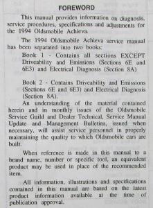1994 Oldsmobile Achieva N-Carline Service Shop Repair Manual - 2 Vol Set