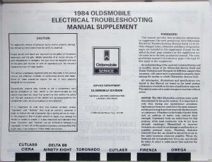 1984 Oldsmobile Electrical Troubleshooting Manual Supplement - All Series