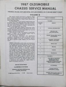 1987 Oldsmobile Chassis Service Manual - Firenza Calais Ciera 88 98 - 2 Vol Set