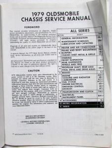 1979 Oldsmobile Service Shop Repair Manual -  Starfire 88 98 Toronado Cutlass