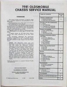 1981 Oldsmobile Service Shop Repair Manual -  Cutlass 88 98 Toronado