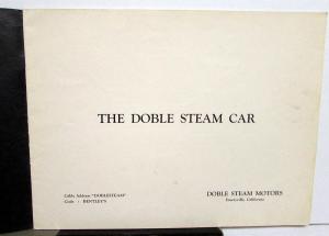 1923 1924 1925 Doble Steam Car Limo Phaeton Runabout Sedan Brochure