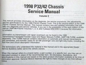 1998 GMC Chevrolet P32/P42 Chassis Motorhome Service Shop Manual - 4 Volumes