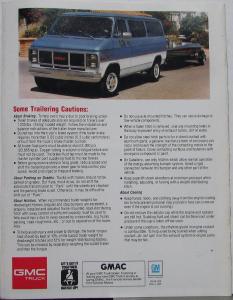 1988 GMC Truck Van Cab & Chassis Trailering Requirements Sales Brochure Original