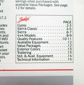 1989 GMC S-15 Jimmy Gypsy Sierra Truck Sales Brochure Original