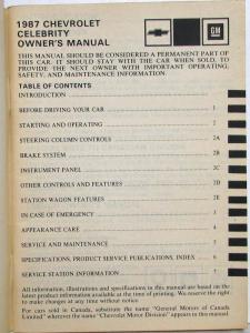 1987 Chevrolet Celebrity Owners Manual