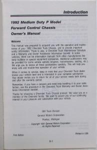 1992 Chevrolet Medium Duty Forward Control Truck Owners Manual and Maintenance