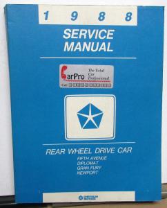 1988 Chrysler Dodge Plymouth RWD Car Service Shop Manual Fifth Avenue Diplomat