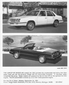 1985 Dodge 600 Sedan and 600 ES Convertible Press Photo 0283