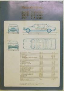 1978 Mercedes-Benz 240D 300D 250 7-8 Seat Limousine Sales Brochure