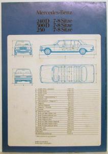 1978 Mercedes-Benz 240D 300D 250 7-8 Seat Limousine Sales Brochure - German Text