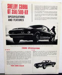 1968 Ford Shelby Cobra GT350/500-KR Mustang Dealer Sales Flyer Reproduction