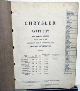 1939 Chrysler Dealer Parts List Book Catalog C22 C23 C24 Royal Windsor Imperial