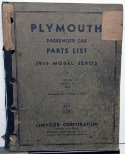 1940 Plymouth Dealer Passenger Car Parts List Book Catalog P9 P10 Models Orig