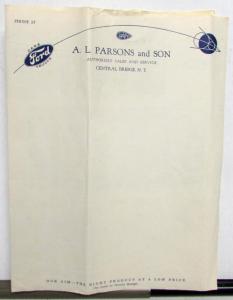1938 Ford A.L. Parsons & Son Ad Sheet Car Trucks Sales Service Parts Lubrication