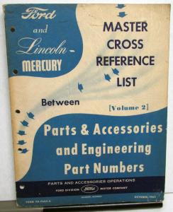1959-1962 Ford Lincoln Mercury Parts & Accessories Numbers Cross Reference List