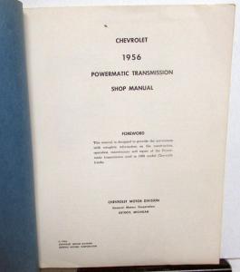 1956 Chevrolet Truck Dealer Shop Service Manual Supplement Powermatic Auto Trans