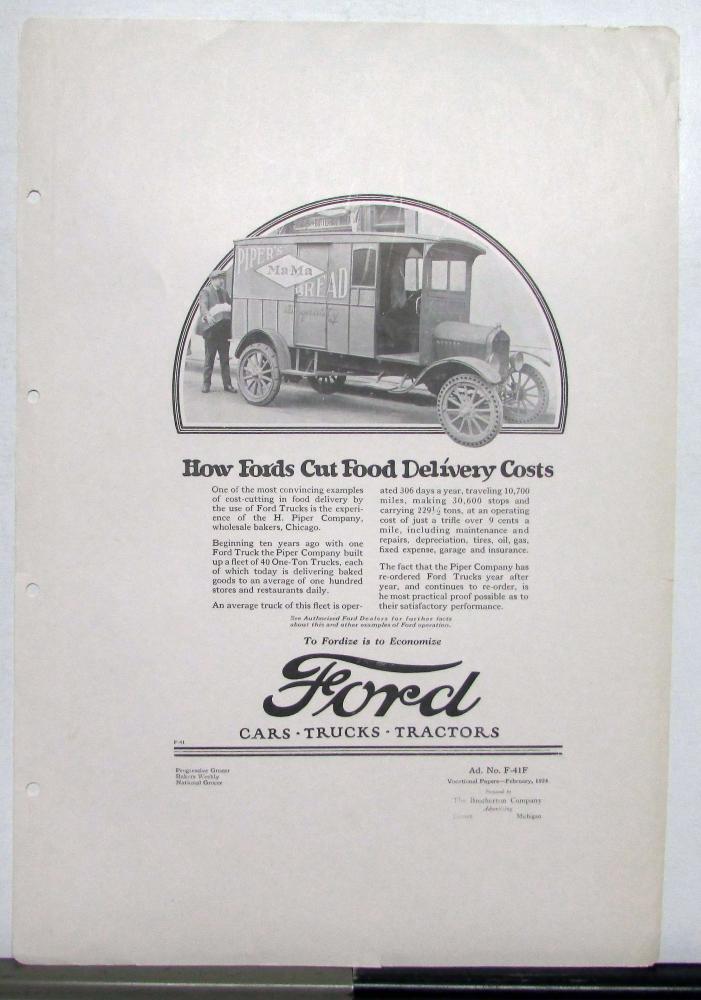 1924 Ford Model T Fleet Trucks One Ton Delivery Ad Proof
