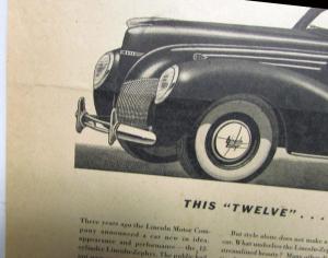 1939 Lincoln Zephyr V12 Sedan This Twelve Style Leader Ad Proof
