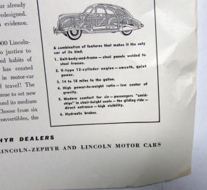 1939 Lincoln Zephyr V12 Sedan 12 Cylinder Style Leader Ad Proof 23x19