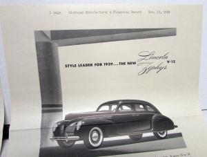 1939 Lincoln Zephyr V12 Sedan Step Into A New World Ad Proof Pair