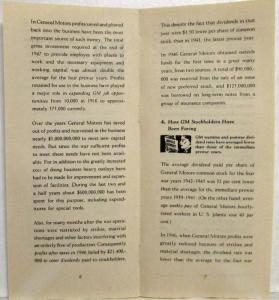 1947 General Motors Story of Sales Payrolls and Profits Booklet with Note