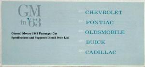 1963 General Motors Shareholders Brochure Specs/Pricing Chevrolet Pontiac Buick