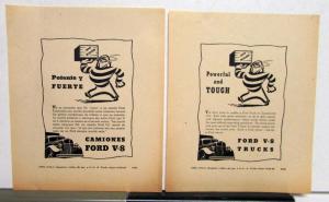 1940 Ford Trucks V8 Powerful And Tough English & Spanish Ad Proof Original