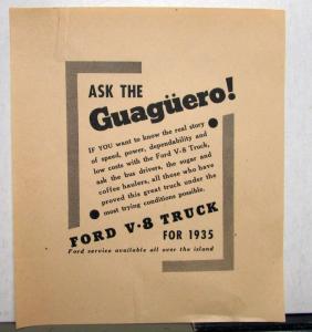 1935 Ford Truck V8 Ask The Guaguero! Ad Proof Original