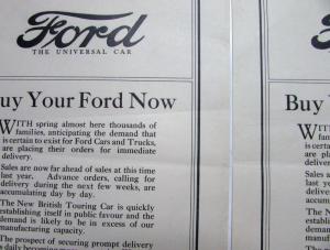 1924 Ford Touring Car Trucks Buy Your Ford Now Ad Proof Original England Edition
