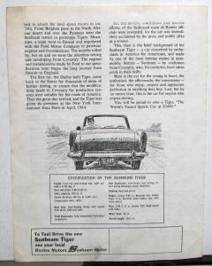 1963 Sunbeam Tiger Vintage Magazine Article Reprint Brochure Tale Of The Tiger