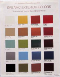 1975 AMC Exterior Color Paint Chips Woodgrain Vinyl Roofs Two Tones Sales Sheet
