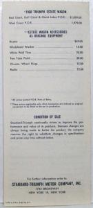 1960 Triumph Suggested Retail Price List Effective March 1960