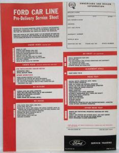 1968 Ford Car Line Pre-Delivery Service Sheet