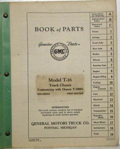 1934 GMC Model T-16 Truck Chassis Parts Book