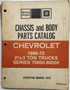 1966-1972 Chevrolet Truck Chassis and Body Parts Book Catalog Series 70000 80000