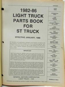 1982-1986 GMC Chevrolet ST Truck and 1985-1986 M Van Parts/Illustration Book