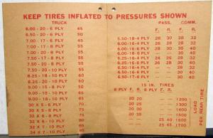1940 Chevrolet New Car Information Hang Tag Break-in Oil Tire Pressure Original