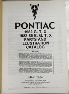 1982-1984 Pontiac Bonneville Grand Prix T Phoenix 83-84 Parisienne Parts/Illus