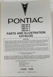 1982-1988 Pontiac Parts/Illus Book - Bonneville Grand Prix Parisienne Safari
