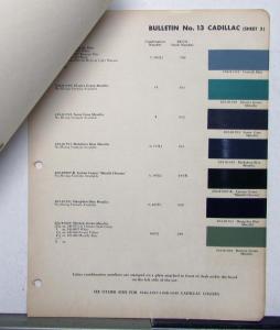 1950 Cadillac Paint Chips By DuPont Color Bulletin No 13 10/20/50 REVISED