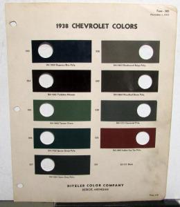 1938 Chevrolet Paint Chips By Ditzler Color Company Original