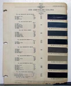 1936 Chrysler Paint Chips Laquer ACME Proxlin Sheet Original